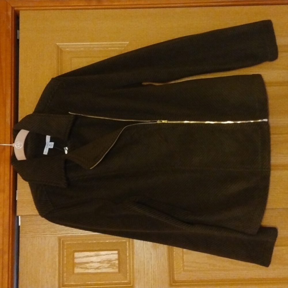 ISAAC MIZRAHI MOTO STYLE, FLEECE, HERRINGBONE, GOLD HARDWEAR,NWOT JACKET